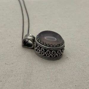 Large 925 Sterling Silver and Rose Quartz Chunky Bali Style Necklace